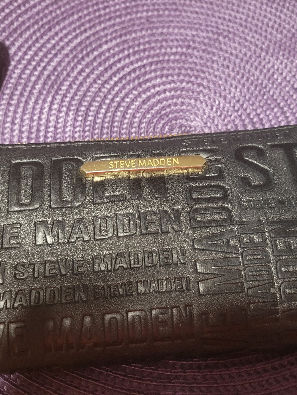 Steve Madden Black Embossed Wallet with Gold Nameplate